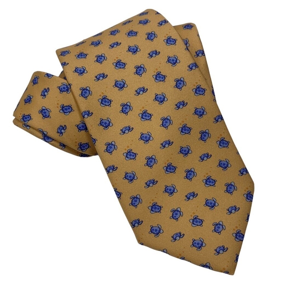 Brooks Brothers Silk Tie Mens Coastal Peach Blue Sea Turtle Animal Print Italy